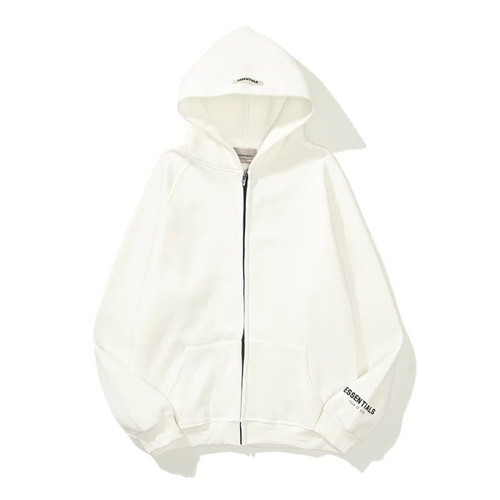 Essentials White Full Zip Hoodie