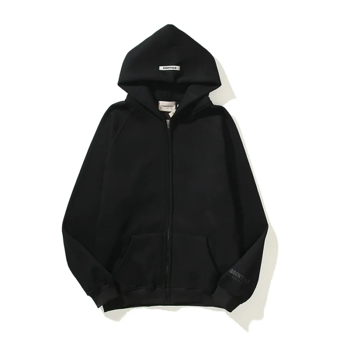 Essentials Black Full Zip Hoodie