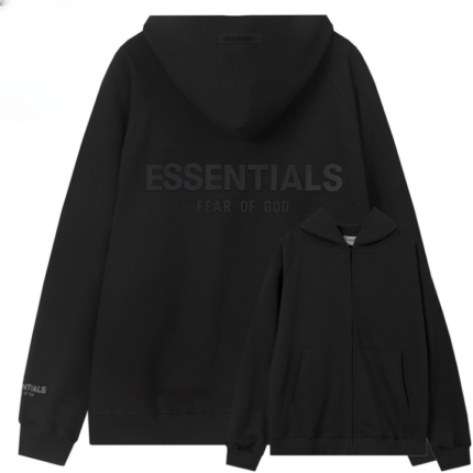 Essentials Fear Of God Black Full Zip Hoodie