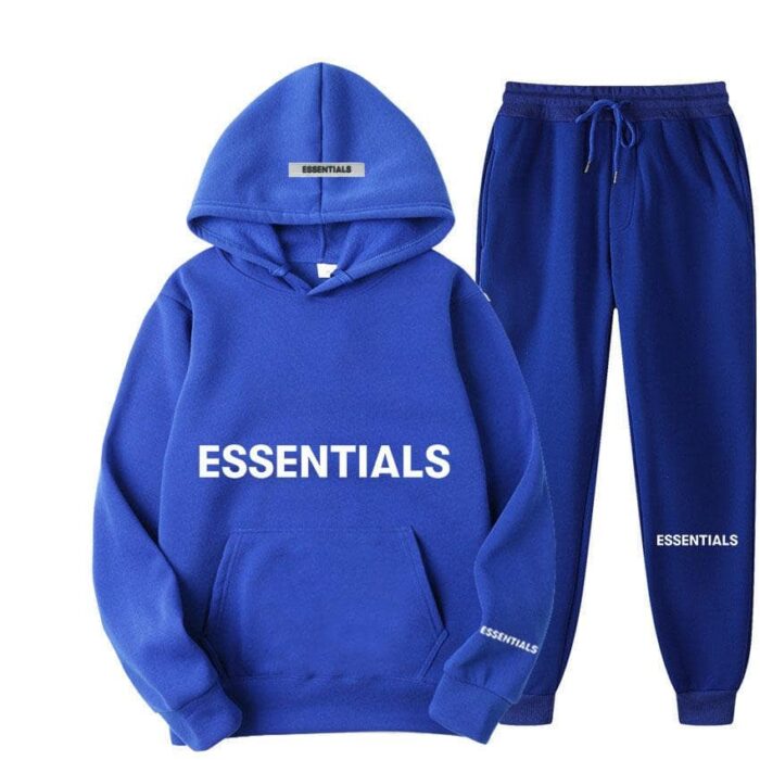 Essentials Hoodie and Sweatpants Set With White Text - Blue Tracksuit