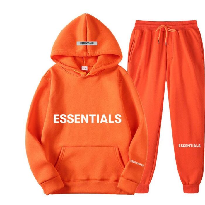 Essentials Hoodie and Sweatpants Set With White Text - Orange Tracksuit