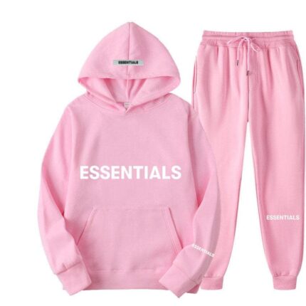 Essentials Hoodie and Sweatpants Set With White Text - Pink Tracksuit