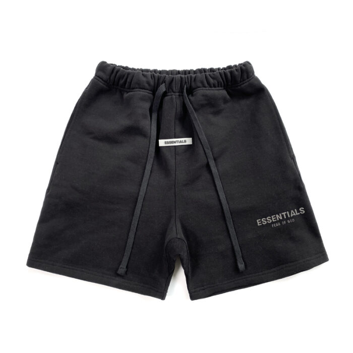 Fear of God Essentials White Logo Black Shorts